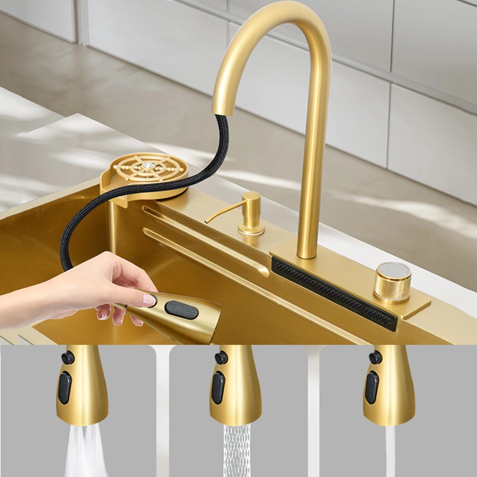 Golden Sink - Fregadero de cocina de acero inoxidable 304 con una sola ranura de 4 mm de grosor