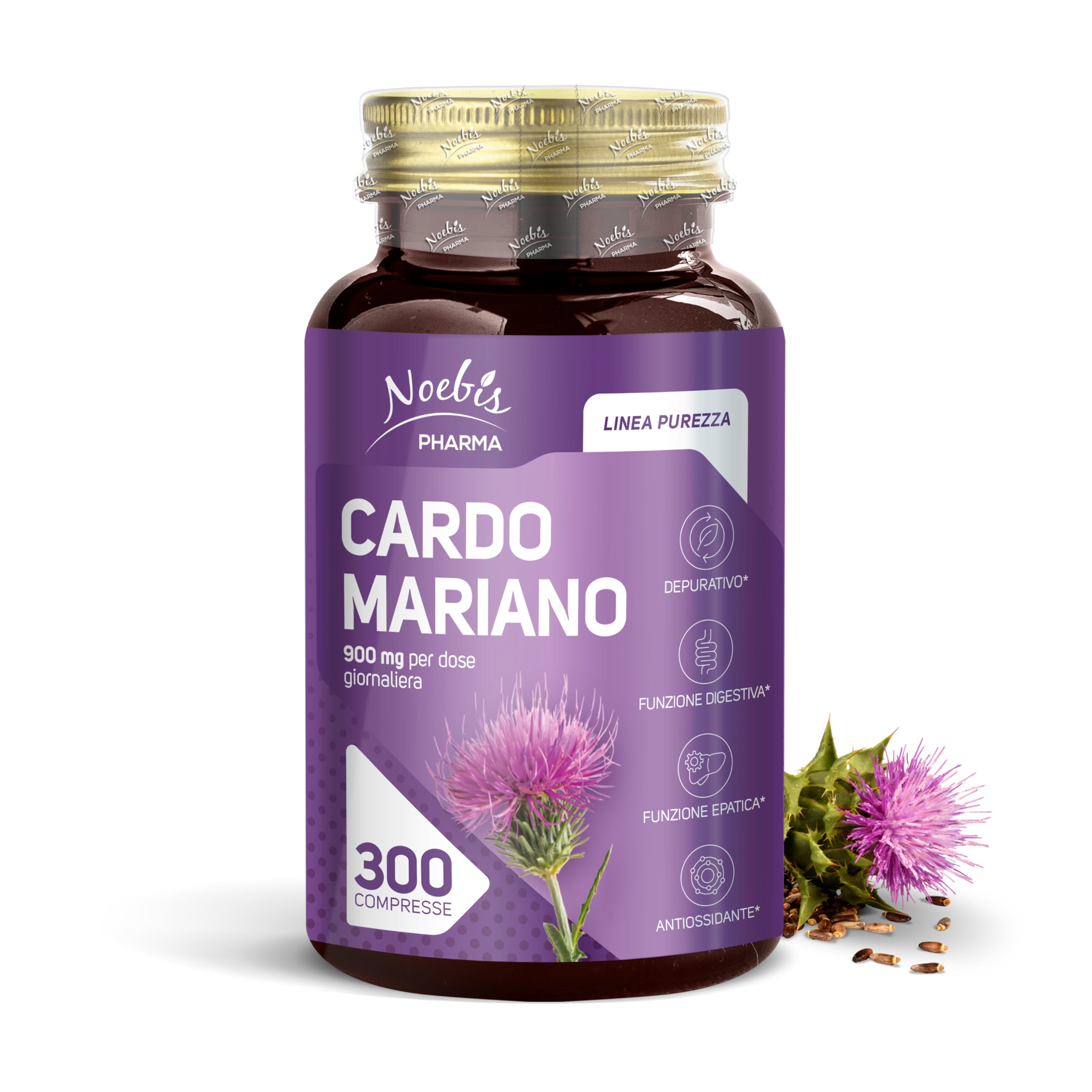 Cardo Mariano Noebis Pharma - Estratto Secco di Cardo Mariano con Silimarina - 300 Compresse - Supporto Fegato, Digestione e Azione Antiossidante (Confezione da 4)