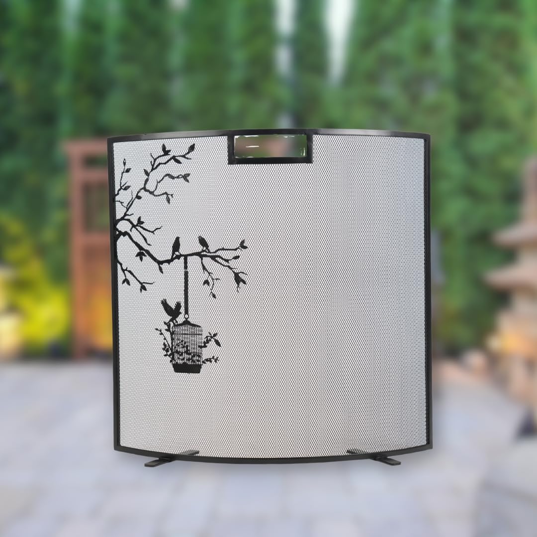 Caliente Curved Hope of Freedom Fire Screen – Decorative Fireplace Screen with Elegant Curved Design – Durable Metal Mesh Fire Guard for Spark Protection & Timeless Hearth Décor