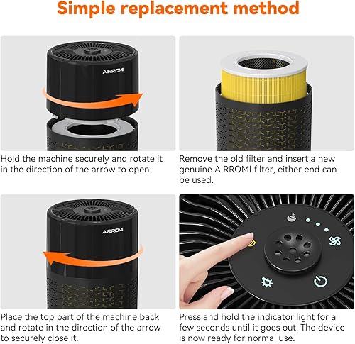 Miniatura 9 de AIRROMI Purificador de aire para mascotas para alergias en el hogar, hasta 660 pies . Filtro de carbón activado desodorizante HEPA, con esponja de