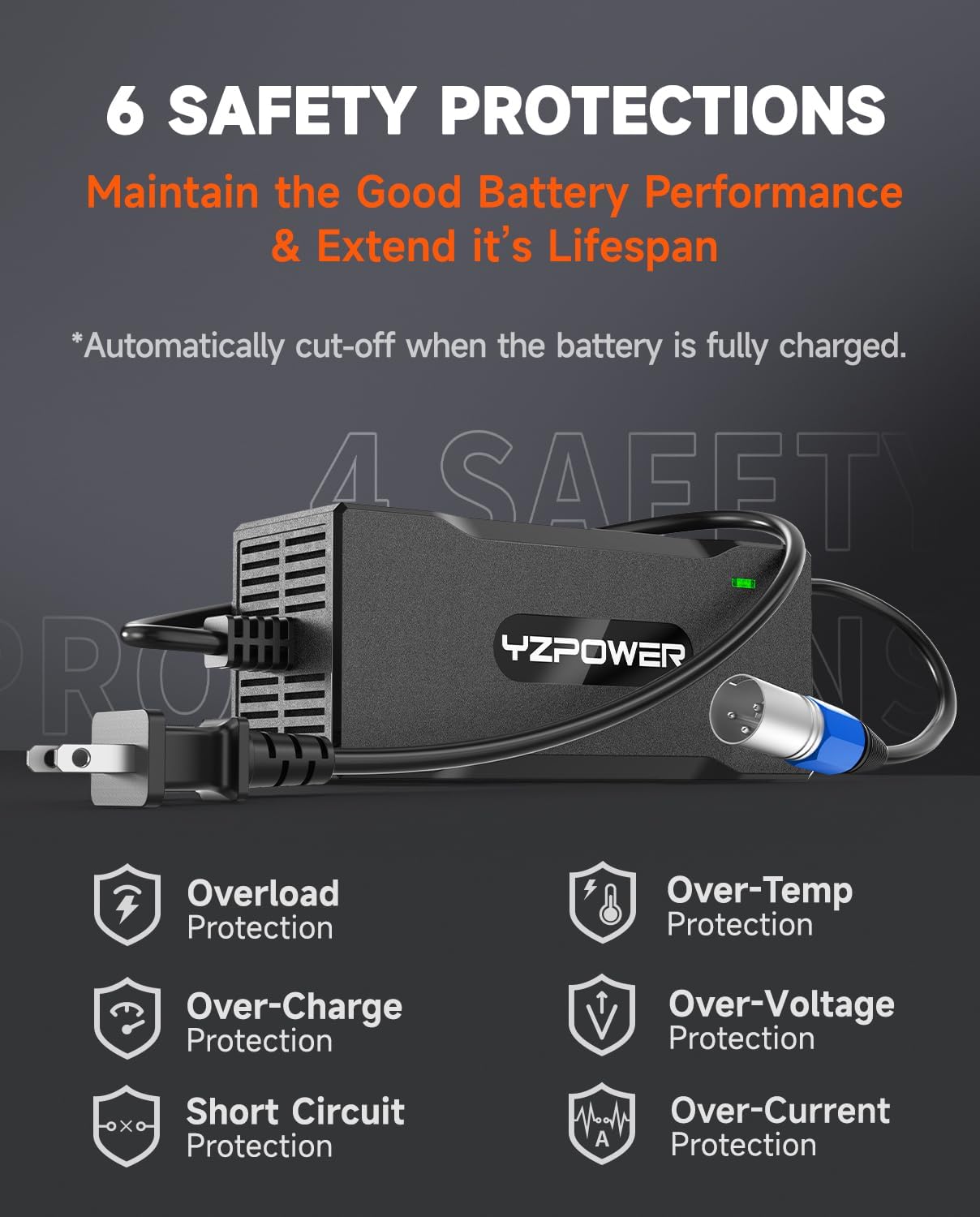 YZPOWER 54.6V 2A Electric Bike Charger, 48V Lithium Battery Charger with Turbo Cooling Fan & Overheat Protection | Fast Charging Power Adapter for E-Bike/Scooter | 3-Pin XLR Connector