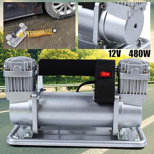 Miniatura 2 de Compresor de aire portátil 12 V 480 W 150 PSI resistente doble cilindro manguera de aire bomba de aire inflador de neumáticos para coche/bicicleta y