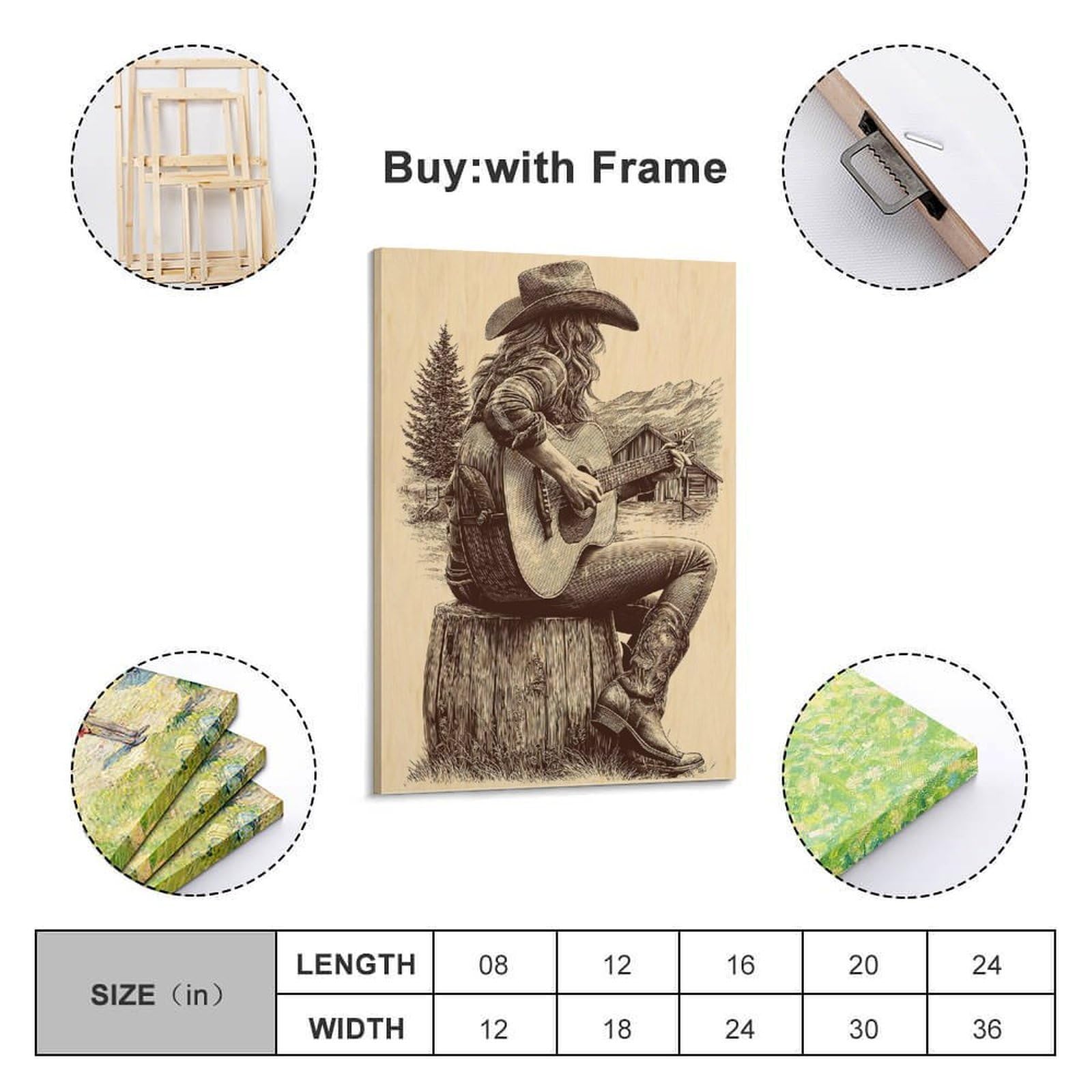 CWLLOG Stampe artistiche da parete su tela, poster con musica country chitarrista, stile moderno, decorazione per soggiorno e camera da letto, 50 x 75 cm
