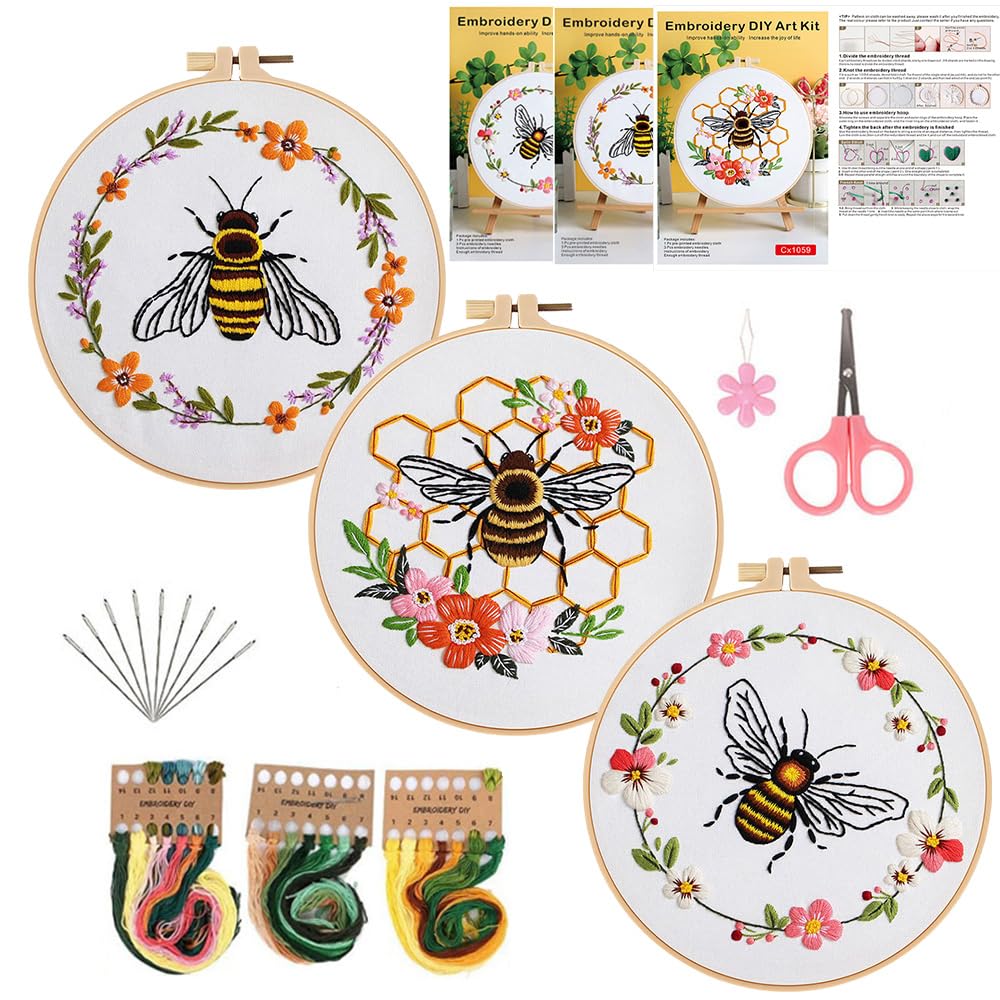 Beginner Embroidery Kit - Bees & Honey Design -1 Beginner Embroidery Kit - Bees & Honey Design -1