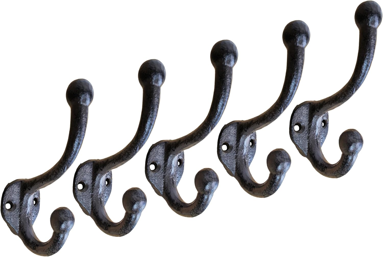 3 Pack Cast Iron Double Wall Mount Coat Hooks, Heavy Duty Vintage Rustic Decorative Weatherproof Hooks, Dark Brown Farmhouse Towel Hat Bag Hanging Hooks for Entryway Bathroom