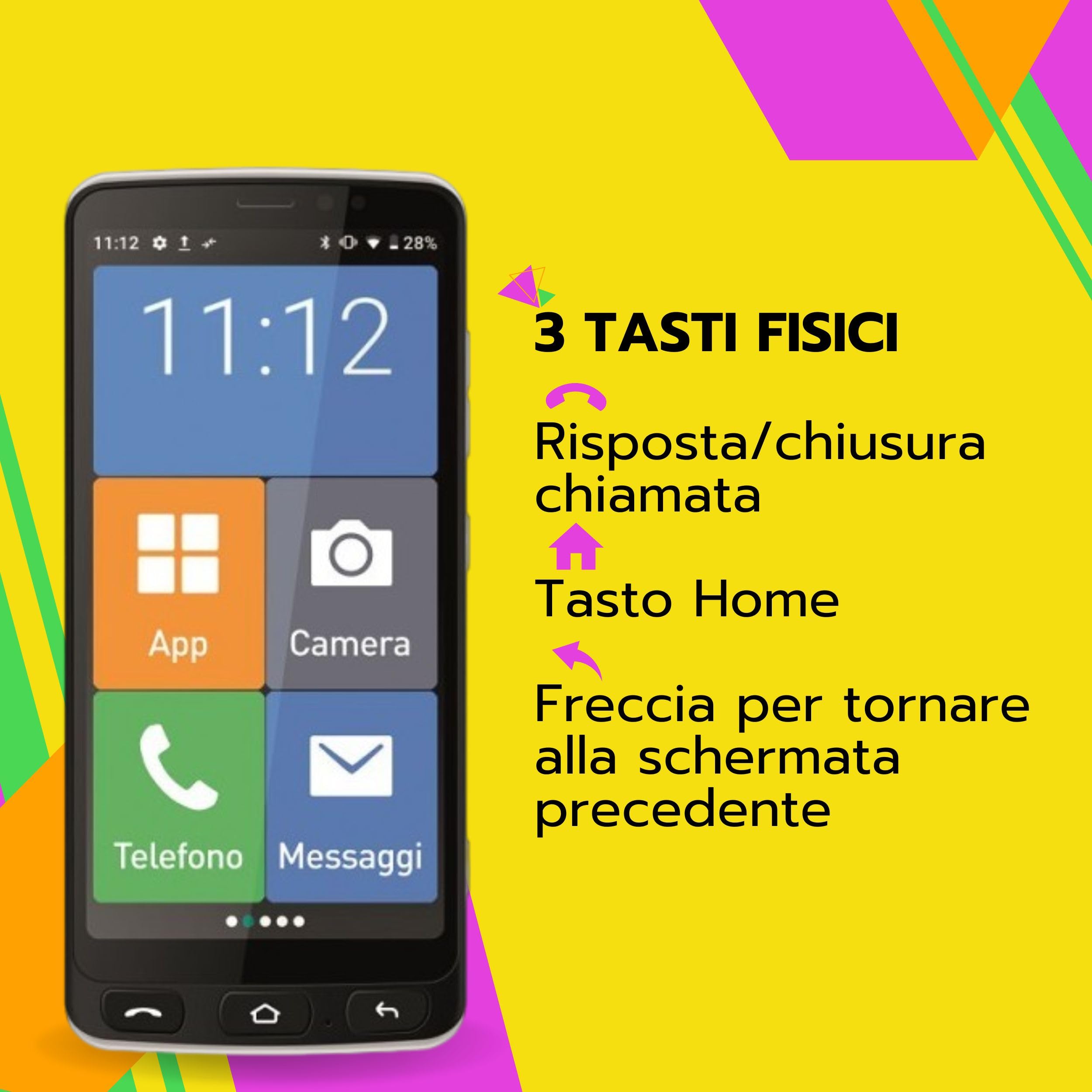 SAIET - Cellulare Smart Senior STS550 - Cellulare Per Anziani 4G e Bluetooth -Tasti e Lettere Grandi - Smartphone per Anziani con Whatsapp e Tasto SOS