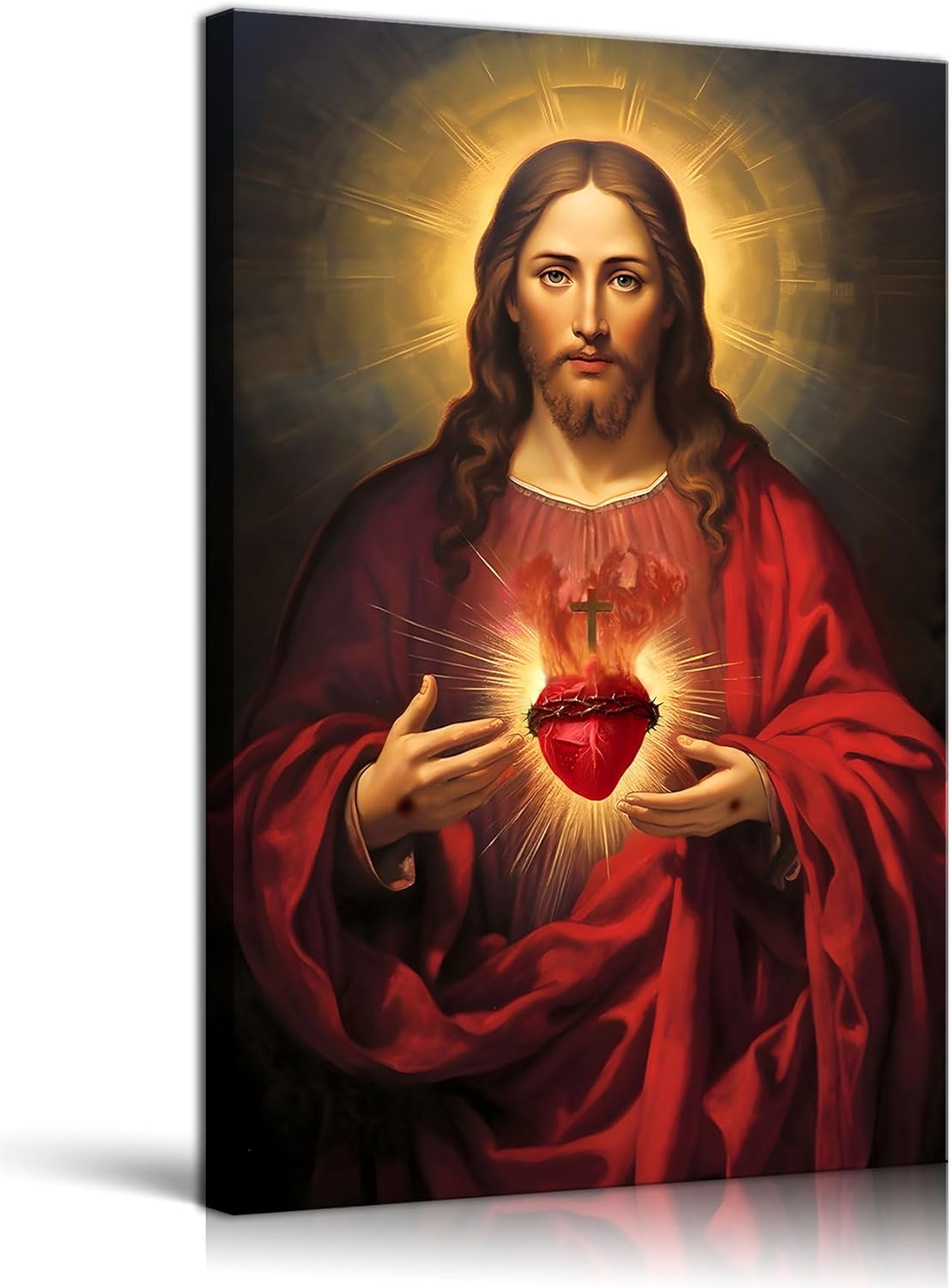 Framed Sacred Heart of Jesus Picture Canvas Wall Art Jesus Divine Mercy Poster Prints Christian Religious God Artwork Home Living Room Bedroom Decoration