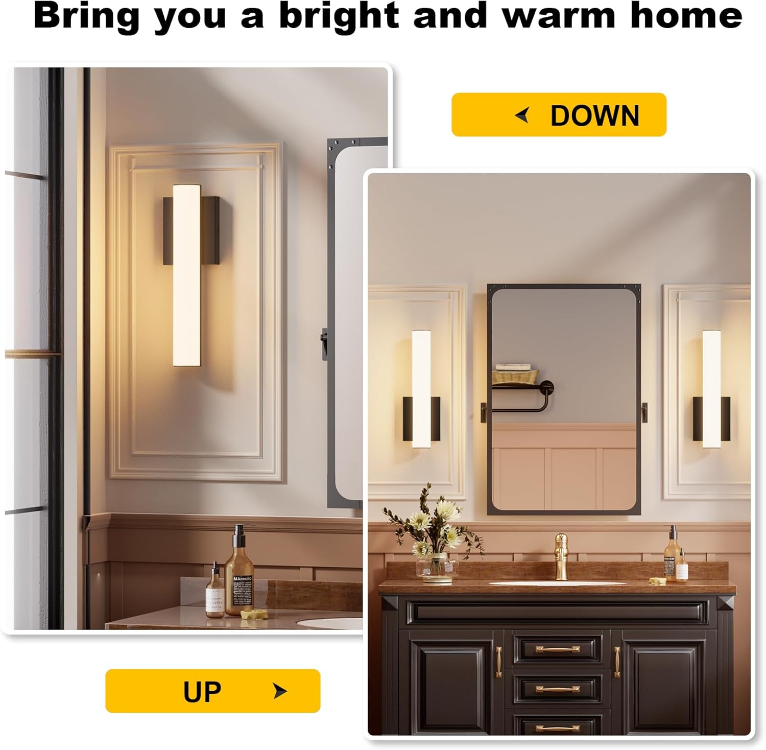 15.7 Inches Modern Bathroom Led Wall Sconces,18W 3000K Hardwired Wall Light with White Acrylic Lampshade,Indoor Bathroom Vanity Light for Mirror Bedroom Living Room Hallway(Black,2Pack)