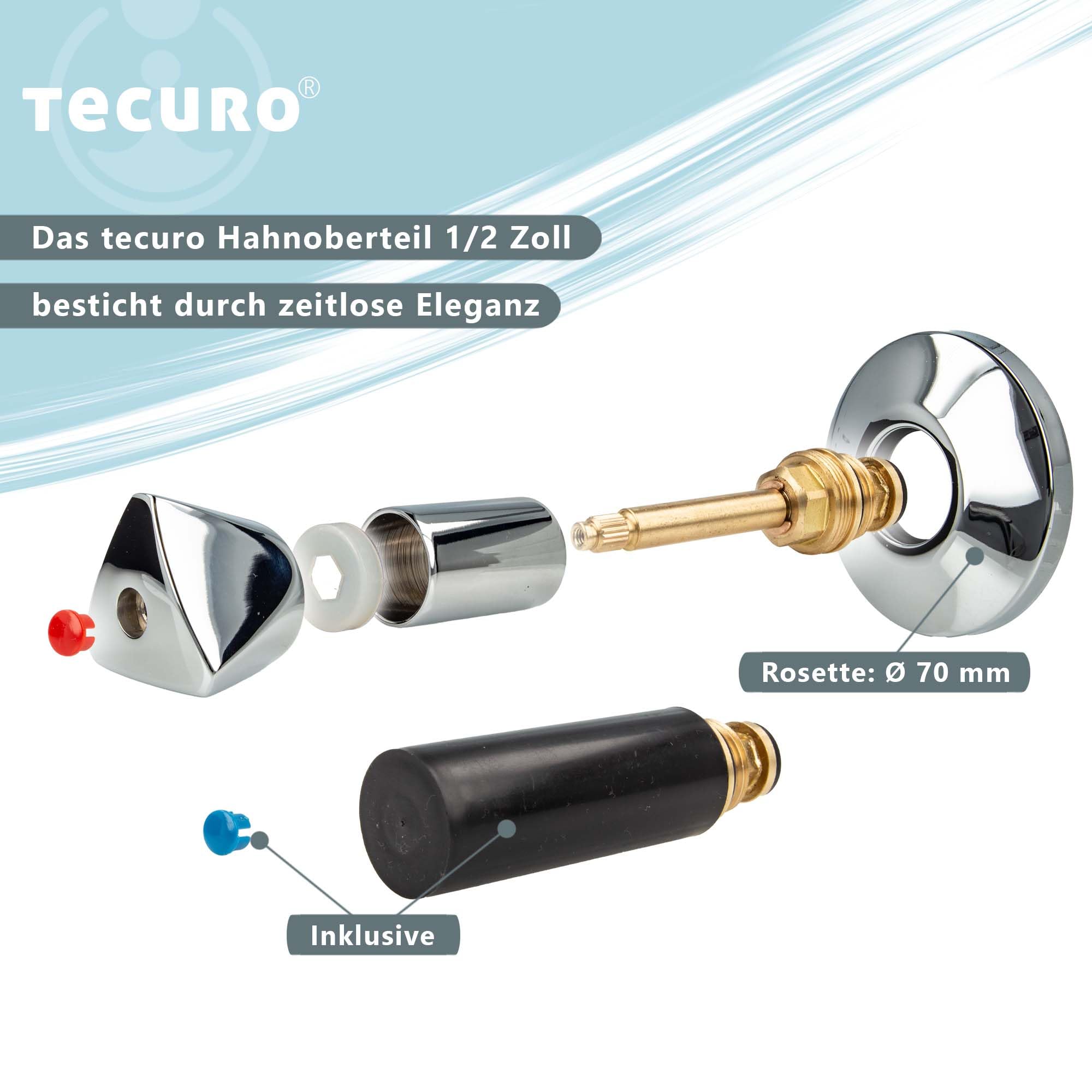 Tecuro Plumber's Top 1/2 with Handle and Rosette for Flush-Mounted Valve - Cold Blue, Chrome, 1/2''-1,3 cm - Image 2