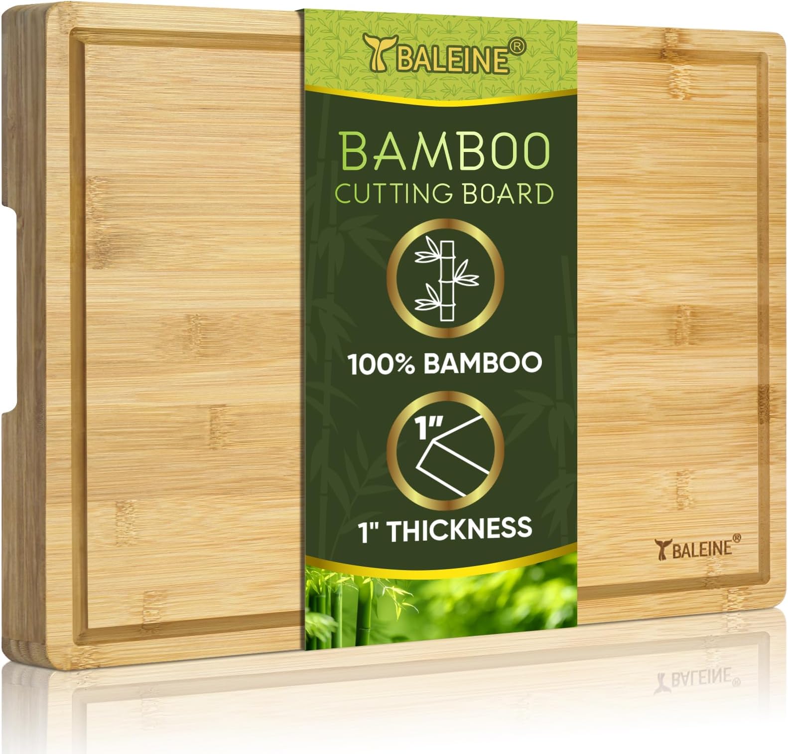 BALEINE Large Bamboo Cutting Board, 1” Extra Thick Cutting Boards for Kitchen, Wood Cutting Board with Integrated Juice Grooves and Handles (16" x 11" x 1")