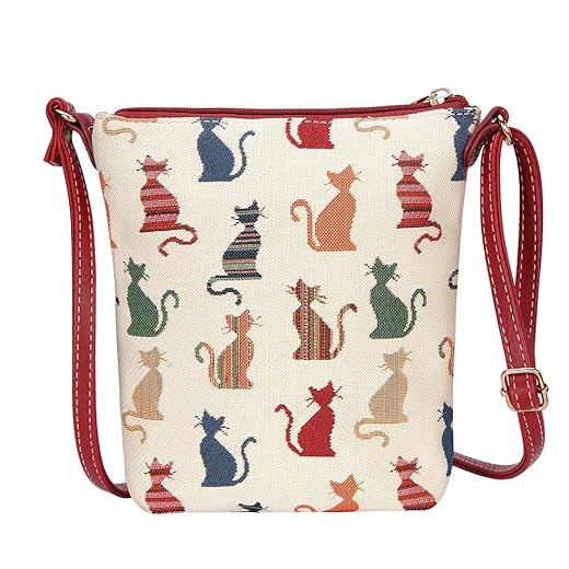 Signare Tapestry Small Crossbody Bag Sling Bag for Women with Cheeky Cat Design (SLING -CHEKY)
