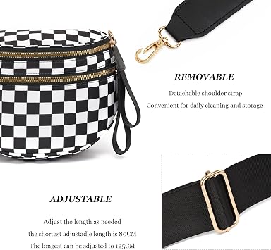 Myhozee Crossbody Bags for Women Checkered Fanny Packs Cross Body Bag for Woman Nylon Belt Bum Bags Sling Bag Crossbody Purses for Women Mom Purse Fashion Waist Packs, Beige