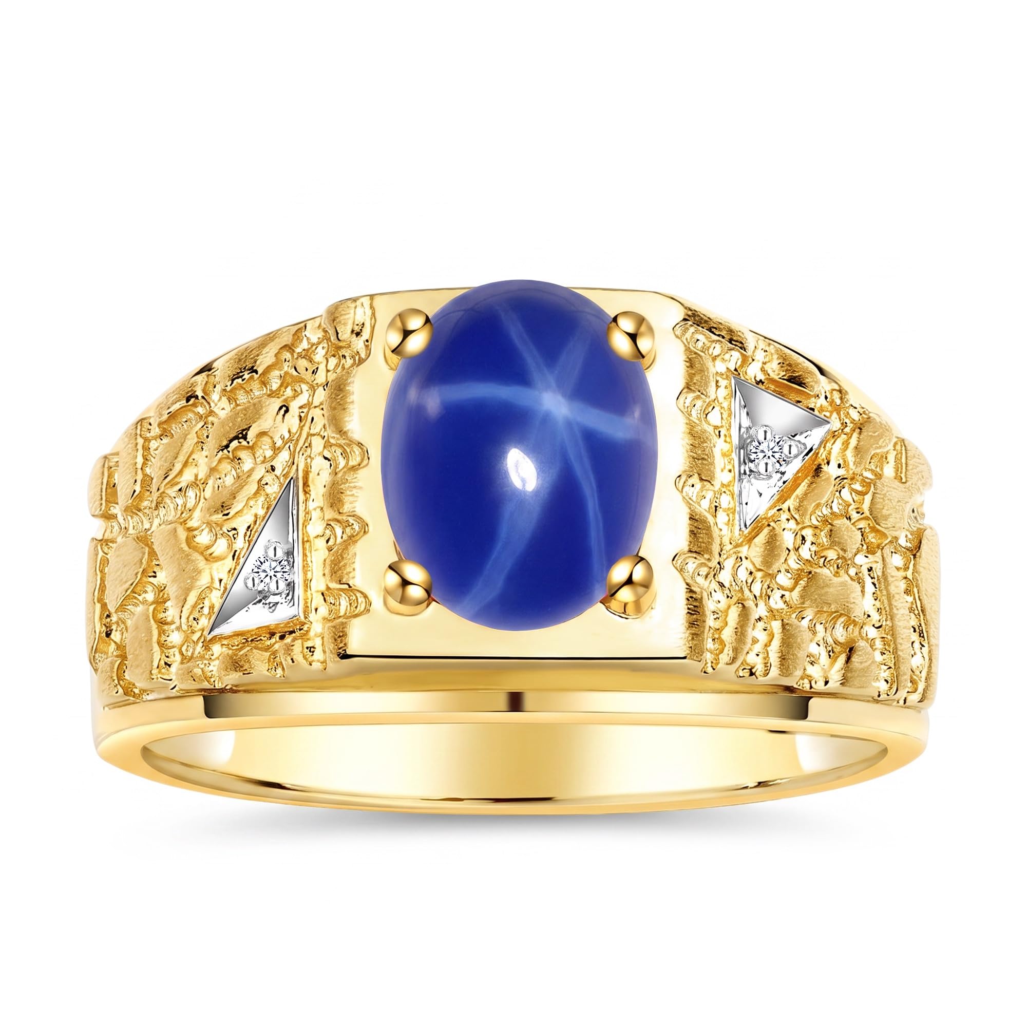 Rylos Men's Rings Designer Nugget Ring: Oval 9X7MM Gemstone &amp; Sparkling Diamonds - Color Stone Birthstone Rings for Men, Yellow Gold Plated Silver Rings in Sizes 8-13. Mens Jewelry