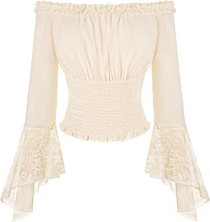 SCARLET DARKNESS Damen Mittelalter Oberteil Langarm mit Spitze