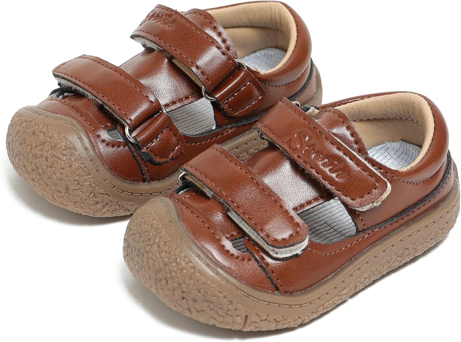 Baby Closed Toe Summer Sandals for Boys Girls Soft Leather Non-Slip Breathable Infant Toddler First Walking Shoes 6-24 Months