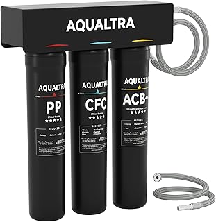 AQUALTRA USF-3B-15 Leicht alkalisches Untertisch-Wasserfiltersystem, 30 000 – 151 000 L, reduziert PFOA, PFOS, Chlor, Blei, Quecksilber, Chloramin, Fluorid, Mikroplastikpartikel, Geschmack & Geruch