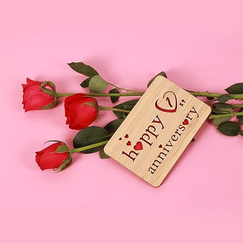 Miniatura 5 de Tarjeta de felicitación de madera para el primer aniversario, hecha a mano, 1 año, aniversario de boda, tarjeta de primer aniversario para ella, él,
