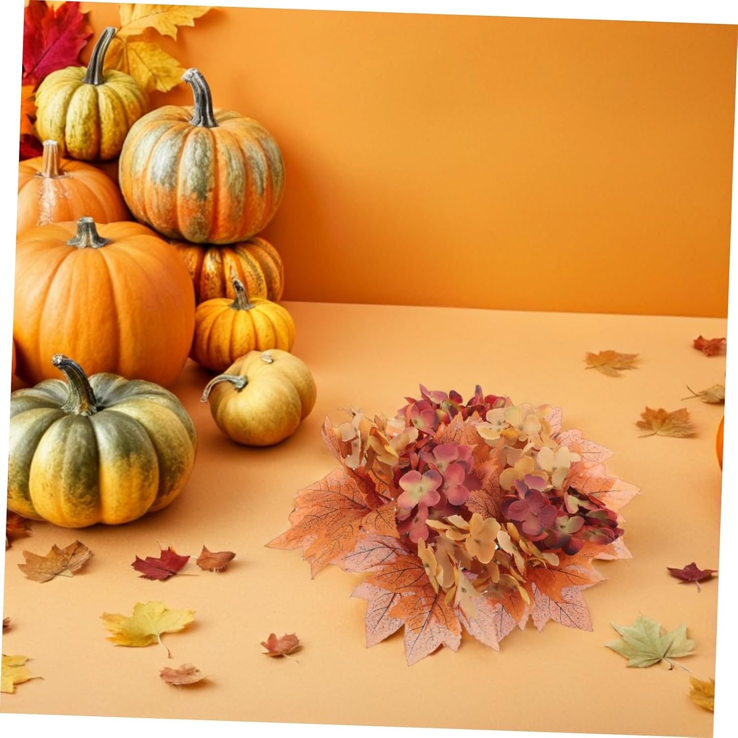 2pcs Autumn Candle Rings with Artificial Maple Leaves and Berries Harvest Wreaths for Thanksgiving Day Front Door Table Decorations Warm Seasonal Ambiance