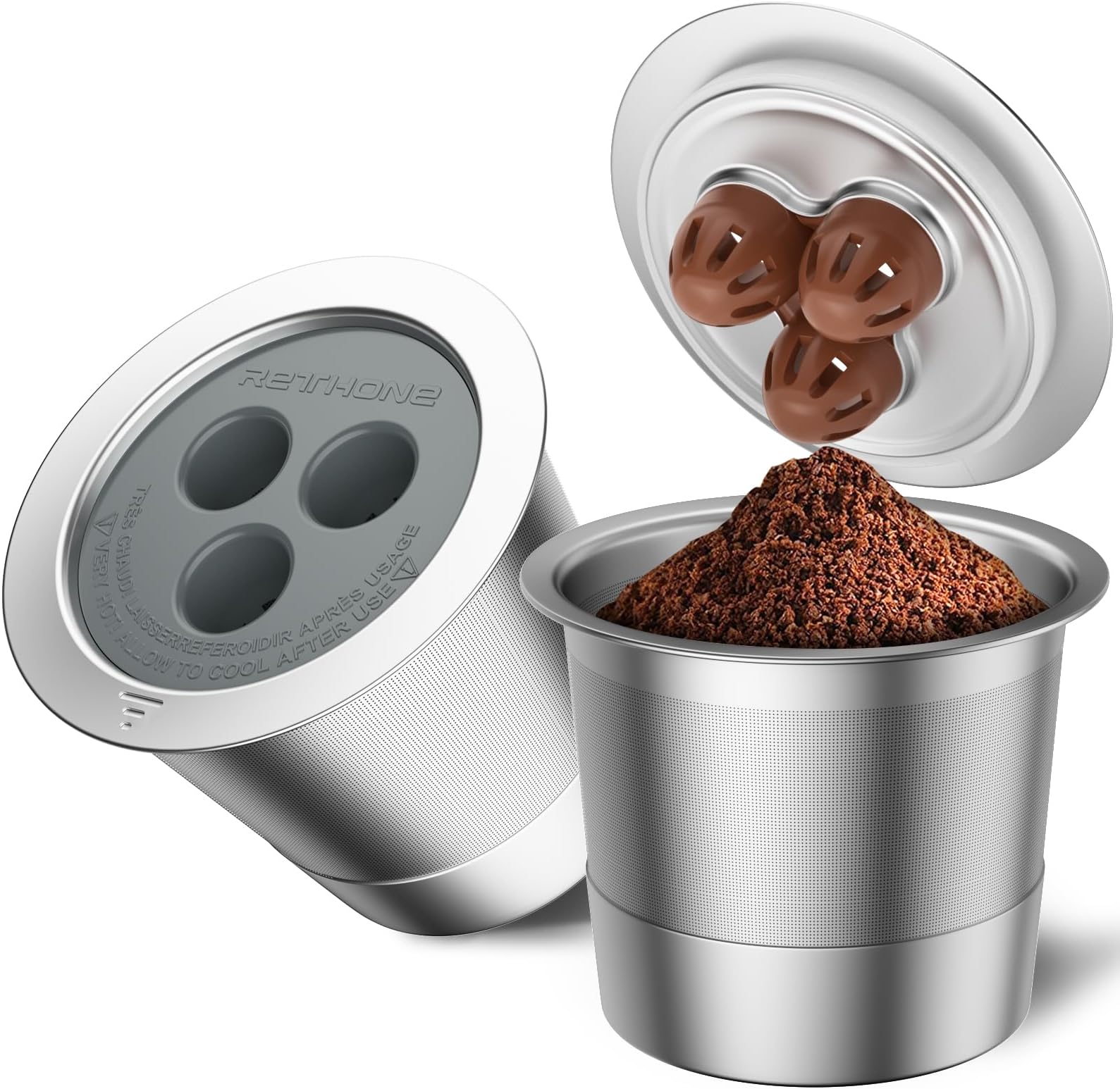 RETHONEReusable K Cups Coffee Pods Compatible with Ninja Coffee Maker, Stainless Steel Reusable Coffee Filters for Ninja CFP201 CFP300 CFP301 CFP305 CFP307 CFP400 Dual Brew Pro (2 Packs)