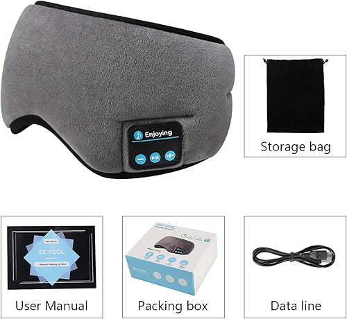 Miniatura 7 de SKEYEOL - Máscara de sueño inalámbrica, auriculares para dormir ajustables y lavables, con altavoces incorporados, micrófono, manos libres para