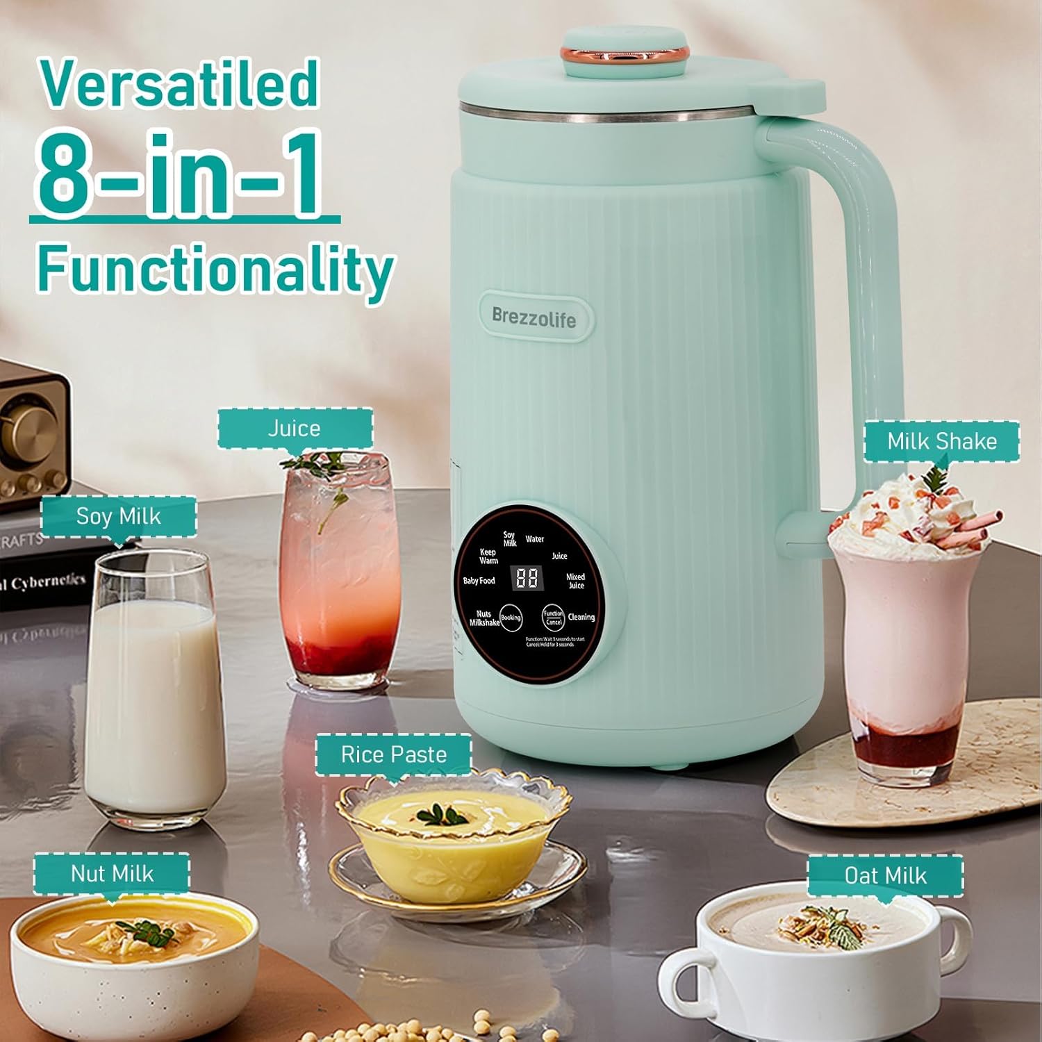 nut milk maker,40oz large capacity stainless steel automatic soy milk machine for homemade,oat,plant-based milk and non-dairy beverages almond cow milk machine with delay start,self cleaning (green)