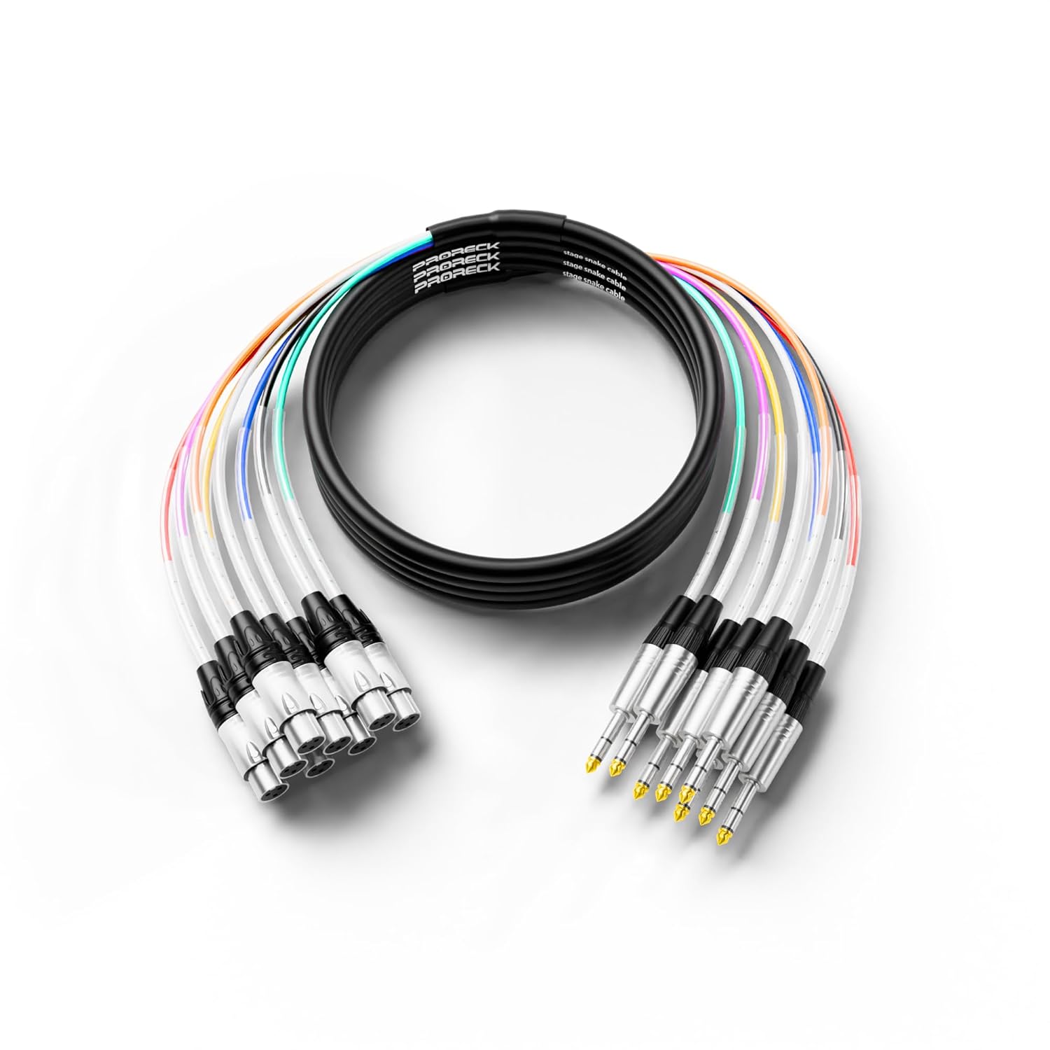 PRORECK 15ft Snake Cable, 8-Channel Shielded Audio Cable 1/4'' TRS to XLR Female, with Color-Marked Connectors for Professional Stage, Studio, and Live (PR-TRS/XLR-8 * 15F)