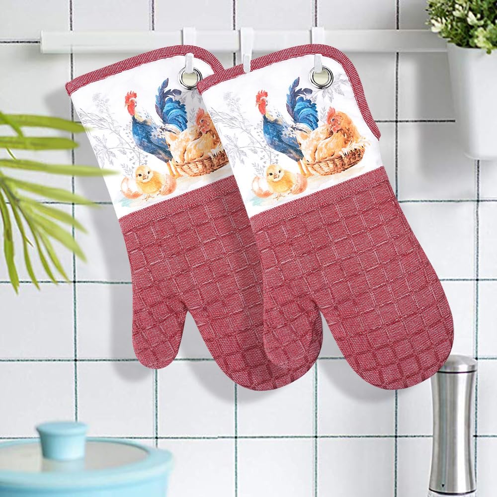 Silicone Printing Oven Mitts Heat Resistant to 500 Degree,Yarm-Dyed Oven Gloves with Animal Design Non-Slip for Kitchen Cooking Barbecue Baking and Machine Washable.(Red Oven Mitts) - Image 6