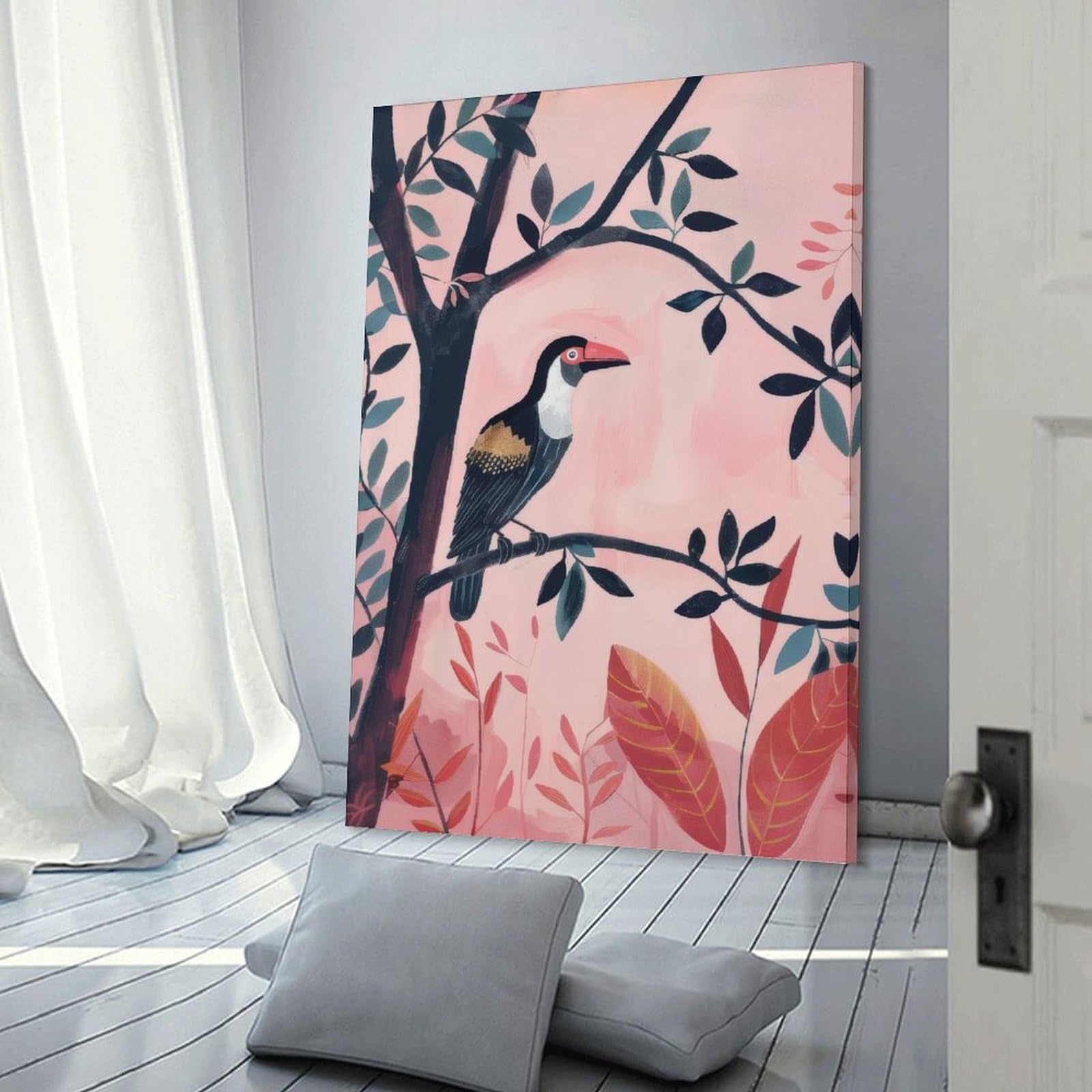 Junmoney Frame-Style-5 Hanging Wall Art Bird On Branch, 20X30inch(50X75cm), For Gallery Wall Layouts In Home Or Office, An Easy Match For Collected Prints