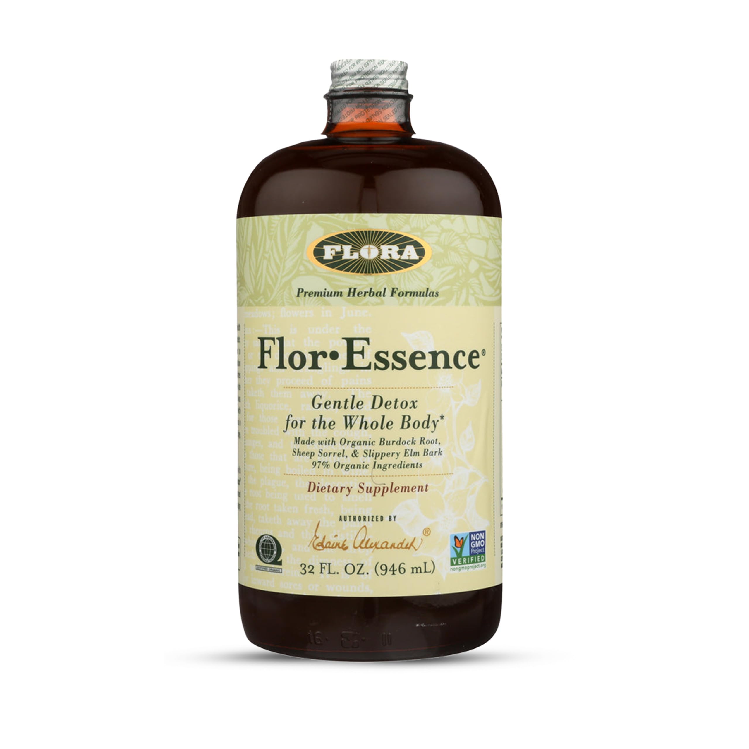 - Flora Flor Essence Liquid Tea Blend 32oz LARGE - Gentle Detox Cleanse with Burdock Root, Slippery Elm, Kelp, Thistle - Premium Organic Ingredients