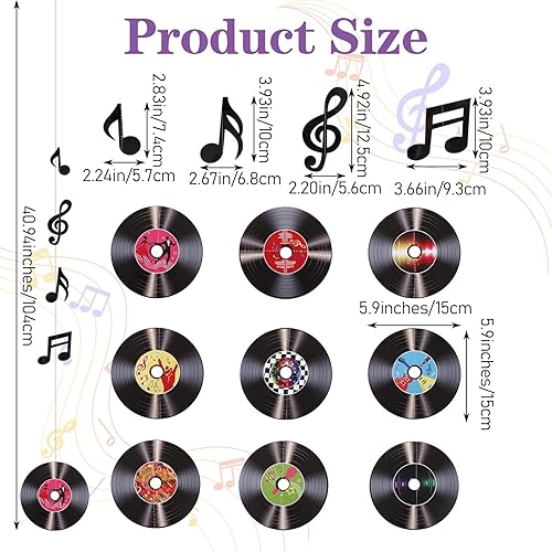Miniatura 2 de 9 piezas de decoración de fiesta de rock and roll, para Halloween, retro, notas musicales, pancartas colgantes recortadas, notas de registro,