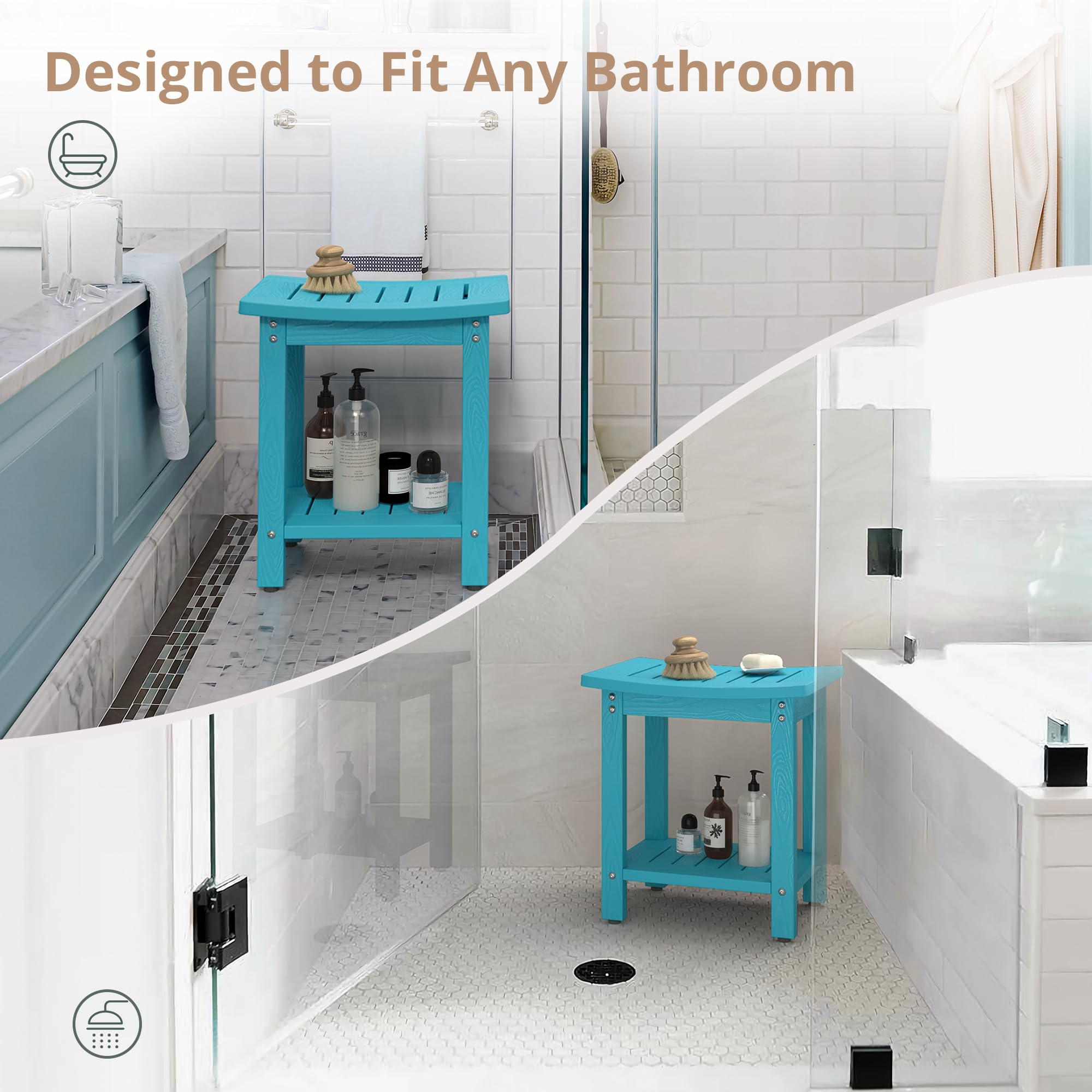 Ciokea Taburete De Ducha Esquinero Para Ducha Interior, Asiento De Ducha Impermeable HDPE, Taburete De Ducha Resistente Para Afeitarse Las Piernas Con Estante De Almacenamiento, Color Blanco