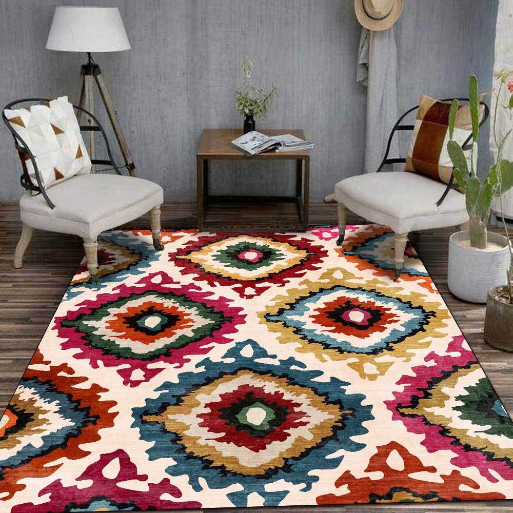 Tapis de chambre doux au motif losange coloré pour créer un espace chaleureux