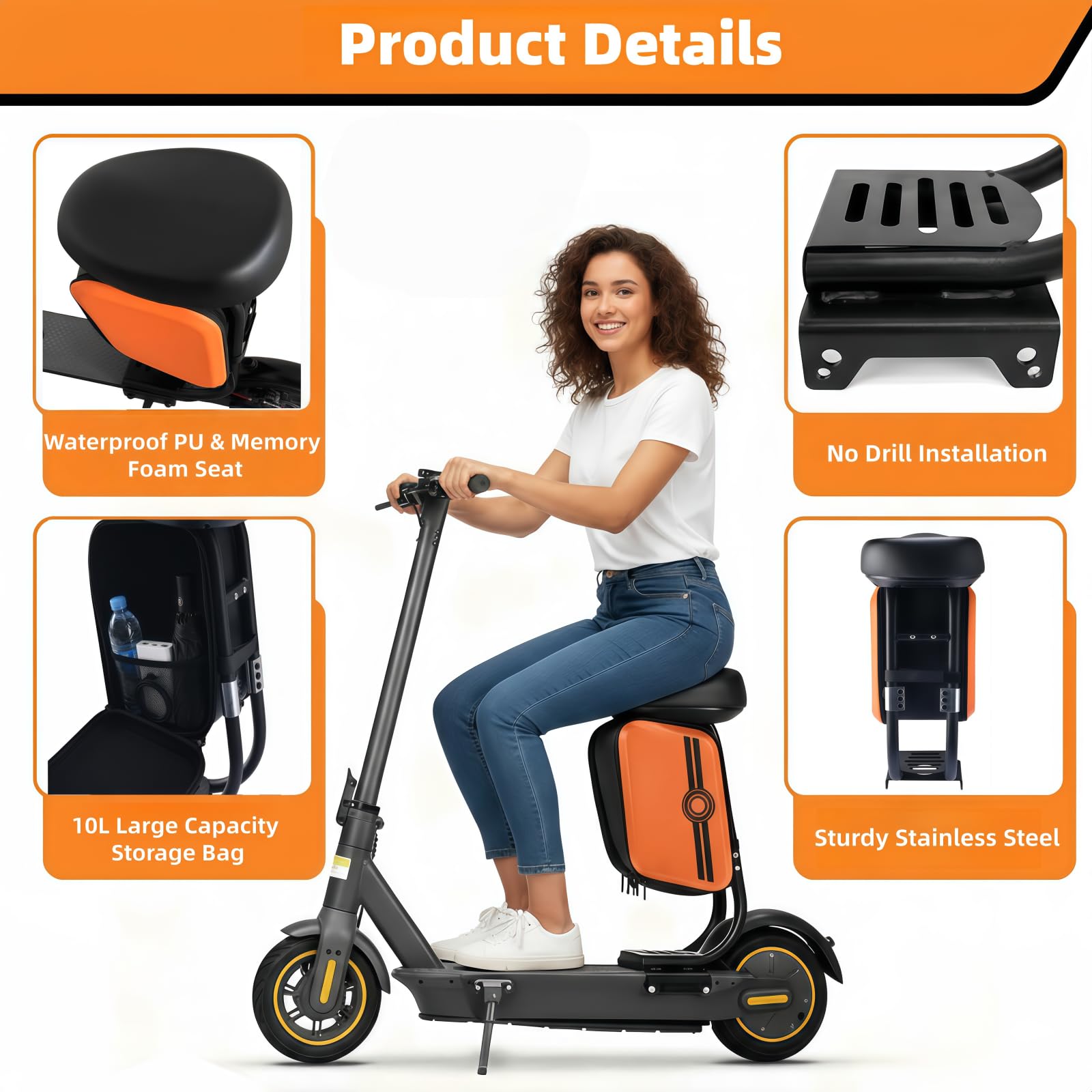 Sillín para patinete eléctrico compatible con Segway-Ninebot Max G30, asiento impermeable para accesorios de patinete eléctrico, asiento cómodo con bolsa de almacenamiento,soporta hasta 120 kg
