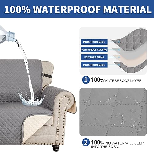 Miniatura 5 de XINEAGE Funda acolchada impermeable para sillón, súper suave, lavable, con bolsillos y correas elásticas antideslizantes, protector grueso de