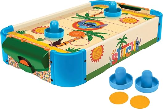 Disney Lilo and Stitch Air Hockey Table for Kids - Wooden Tabletop Game with Puck, Pushers & Air Flow System - Disney Licensed - Kids 4+