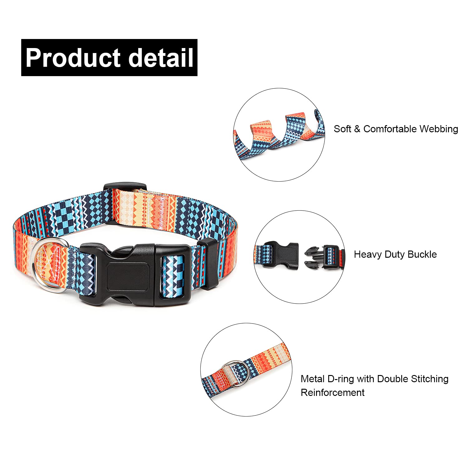 Adjustable Dog Collar with Patterns, Ultra Comfy Soft Nylon Breathable Pet Collar for Small Medium Large Dogs (L, Floral Orange) — view 204