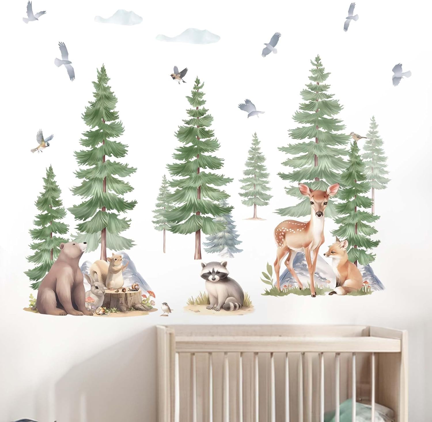 Amimagen Large Pine Tree Forest Animal Wall Stickers