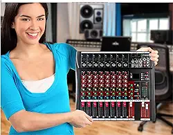 VEDO Mixer de Áudio Profissional 8 Canais com Bluetooth, USB e Fonte Fantasma 48V - Ideal para Shows, Podcasts e KTV em Casa - Portátil e Compatível com PC/Dispositivos Móveis