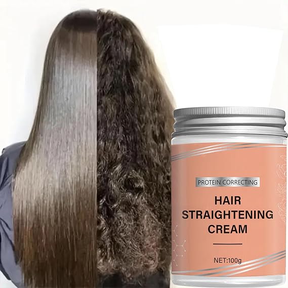 Protein Hair Straightening Cream, Protein Correction Hair Straightening Cream for Curly Hair Used with Hair Straightener, Hydrating Hair Mask for Smooths Frizz for All Hair Types 3.52 FL.OZ (100 G)