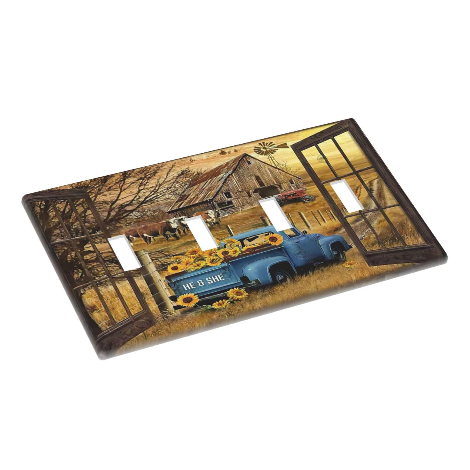 Fall Western Farmhouse Cow Quad Toggle Light Switch Cover
