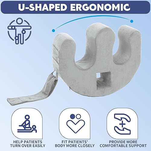 Miniatura 5 de MABOZOO Dispositivo de giro para pacientes con orificio para mango, almohada de terciopelo en forma de U, almohada de lactancia postrada en cama,