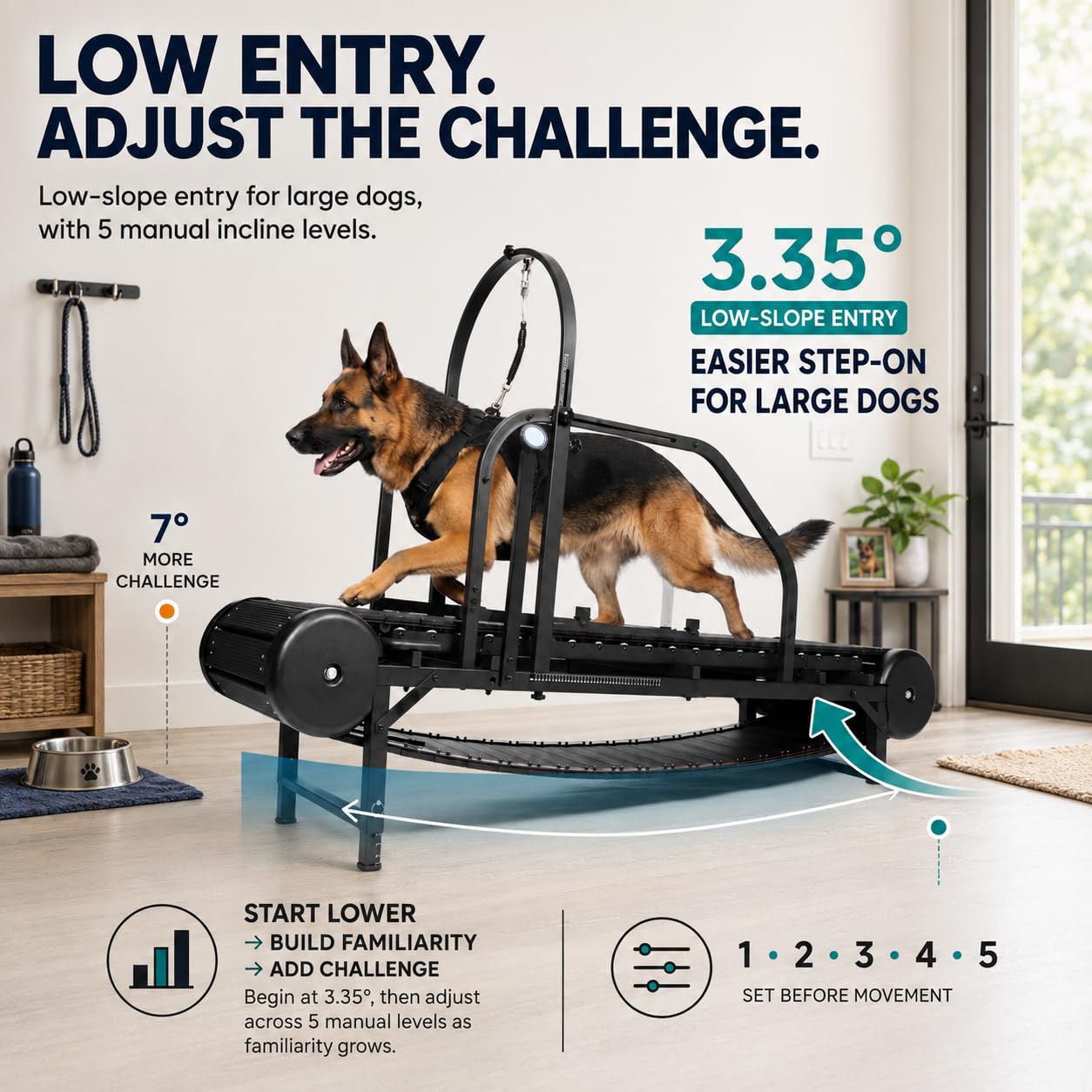Laufband für große Hunde, mittelgroße Hunde, verstellbare Rampe, Laufband für Hunde, mit Schrittzähler für Bewegung, gesund und fit