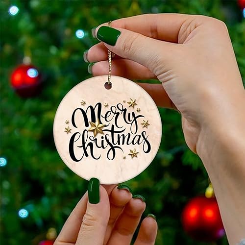 Vista 24 de Two-Side Printed Merry Christmas Marble Ceramic Christmas Ornament, Novelty for Family Friends Kids, Marble Printed Christmas Keepsake Pendants