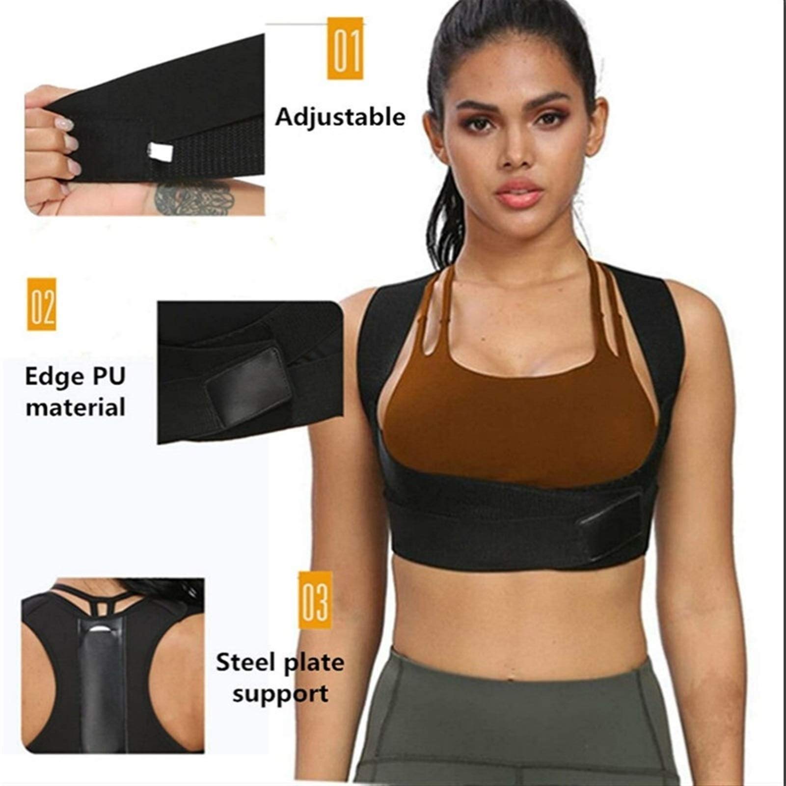 DSMYYXGS Corrector de Postura Ajustable Placa de Acero Atrás Soporte de Espalda Cinturón de Hombro Hombres Mujeres Niños Piel Superior Espalda Trasera Aplicación de clavícula (Size : Small)