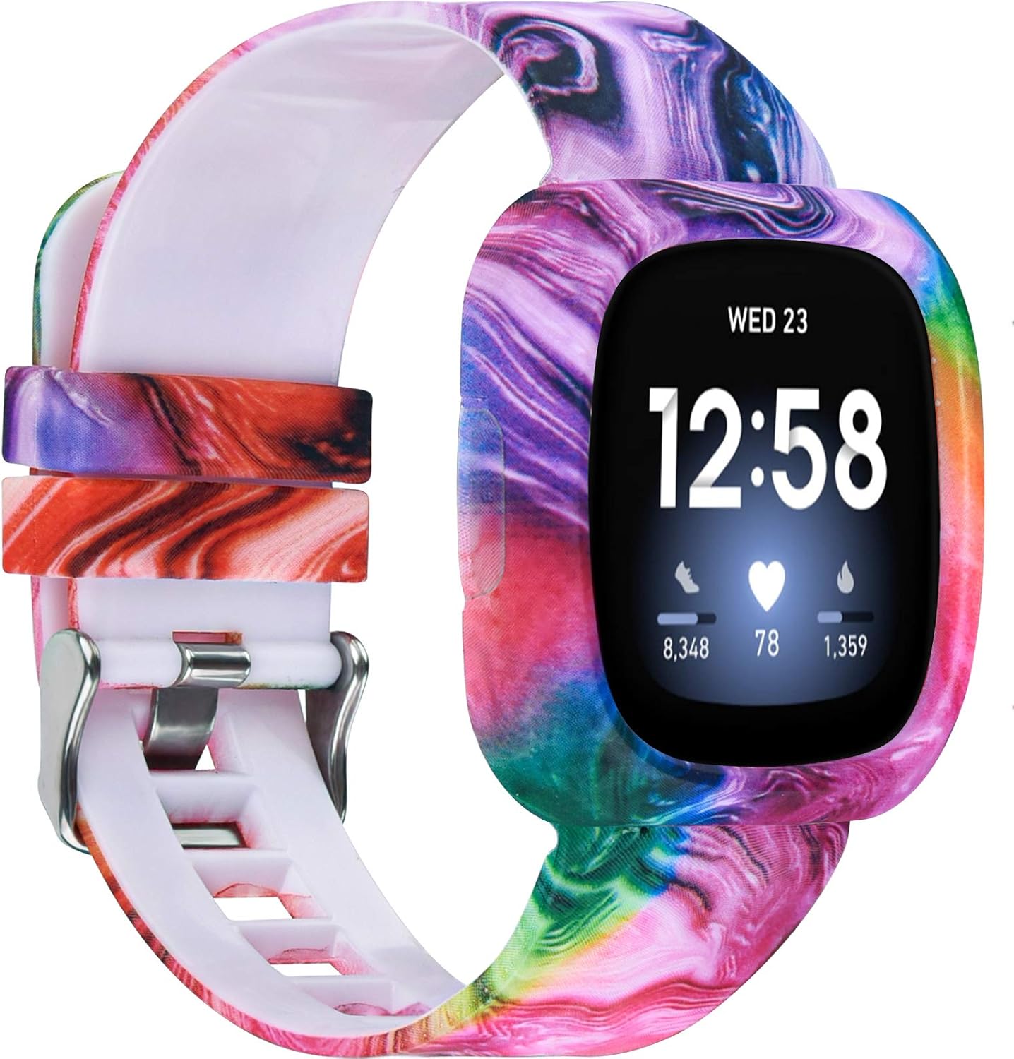 CAGOS Bands Compatible with Fitbit Versa 3 with Case for Women and Men, Floral Soft Silicone Sport Strap Replacement Adjustable Multicolor Wristband for Fitbit Versa 3 Smartwatch (Colorful)