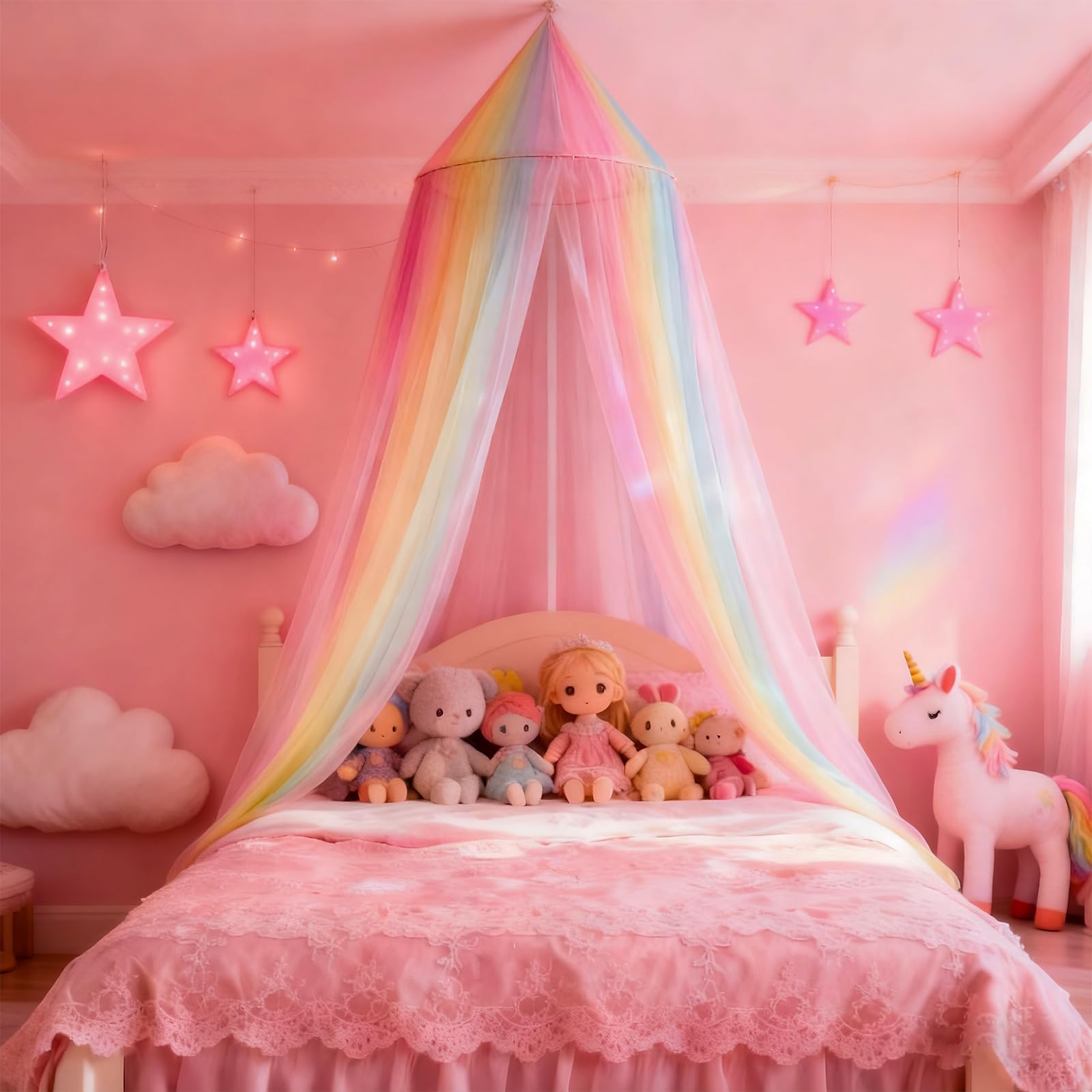 Rbleote Baldachin Kinderzimmer Betthimmel Mädchen Prinzessin Regenbogen Betthimmel Atmungsaktiv Waschbar Stoff Für Mädchen Zimmerdekoration Für Reise Und Zu Hause Indoor Outdoor