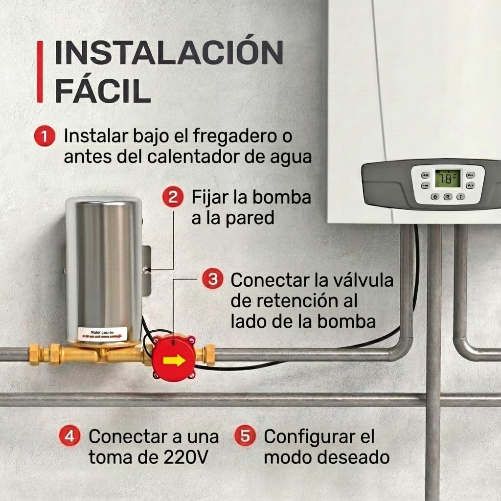 Nordstrand 90W Bomba de Ducha – Bomba Presurizadora de Agua 240V | 1 Bar, 18 L/Min | Acero Inoxidable para Agua Caliente (80°C) & Fría | Automática/Manual | Grifos, Duchas y Riego