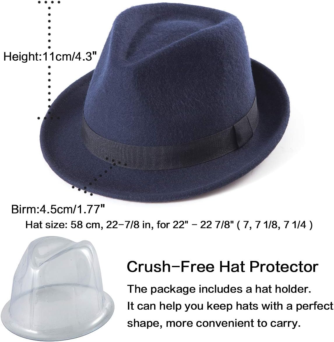LADYBRO Straw Trilby Fedora Hat for Men 1920s Short Brim Wool Felt Panama Cap 7 1/4 - Image 7