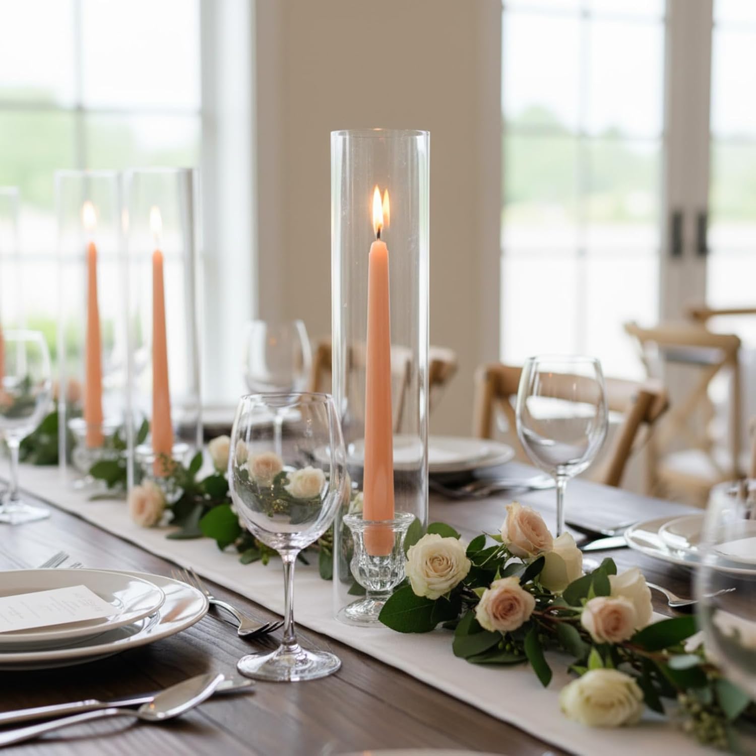 24 Set Glass Hurricane Candle Holders 11.8" Open Ended Glass Candleholder Tube Shape Bottomless and 1.9" Taper Clear Candlestick Holders for Wedding Party Table Centerpiece - Image 4