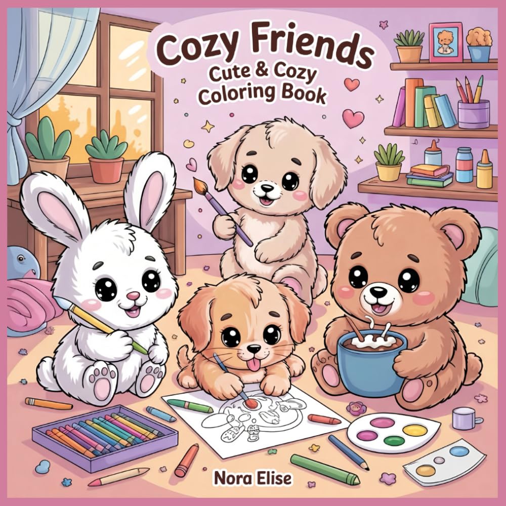 Cozy Friends Coloring Book: Super Cute Animal Characters with Easy and Simple Designs for Relaxation – A Cozy Coloring Book for kids, Teens and Adults